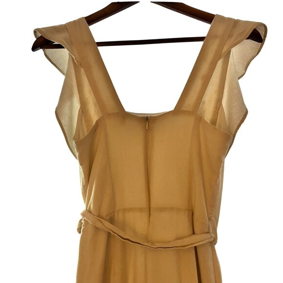 Cream Ruffle Sleeve Linen Blend Jumpsuit With Waist Tie Square Neckline & Wide L - Picture 6 of 11